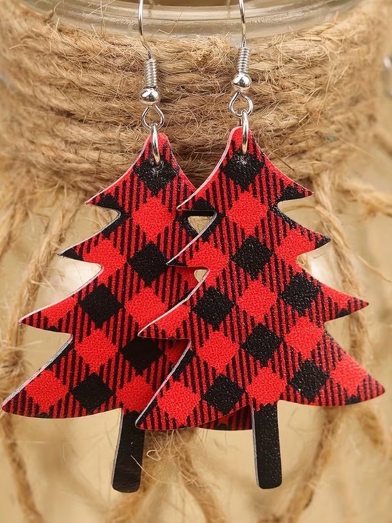 Jewelry - ❤️❤️❤️3 for 12$❤️❤️❤️Red Buffalo Plaid Christmas Tree Earrings